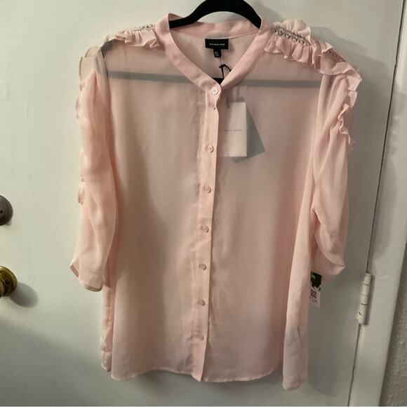 Who What Where Sheer Pink Lace Ruffled Blouse Size XXL Plus Size Angelcore - Picture 1 of 10